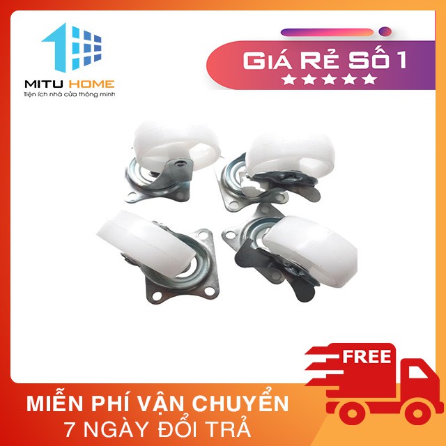 [Loại tốt] Bánh xe đẩy hàng, Bộ 4 bánh xe nhựa trắng 4cm XOAY 360° - MITUHOME  - Dùng để hỗ trợ vận chuyển rất hiệu quả