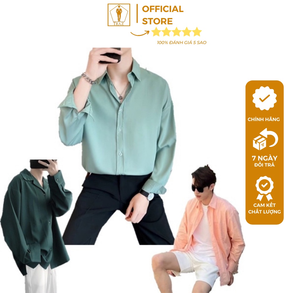 Áo Sơ Mi Nam Nữ TRAZ Phom Rộng Suông Dài Tay Màu Xanh Lá, Hồng Lụa Unisex Basic Sinh Viên Mịn Mát