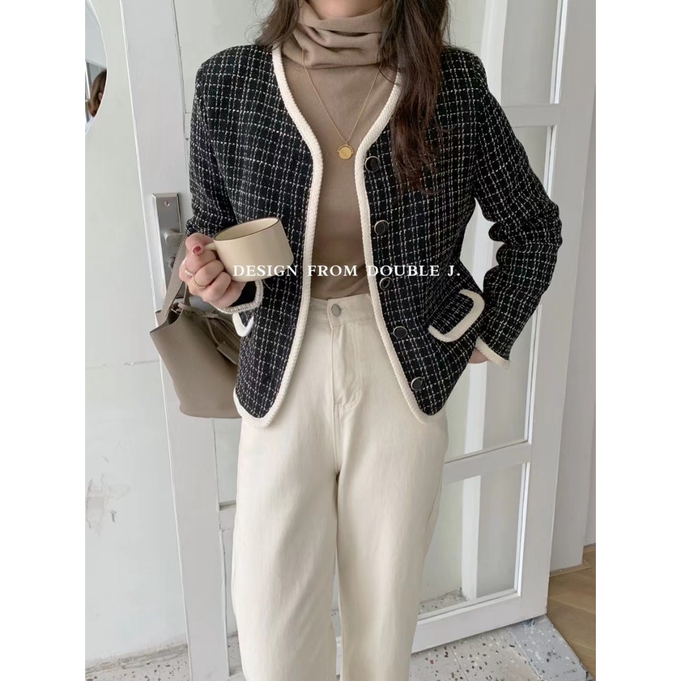 Áo khoác dạ Tweed 2 lớp Hàn Quốc