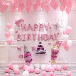 Set bóng trang trí sinh nhật tone hồng pastel