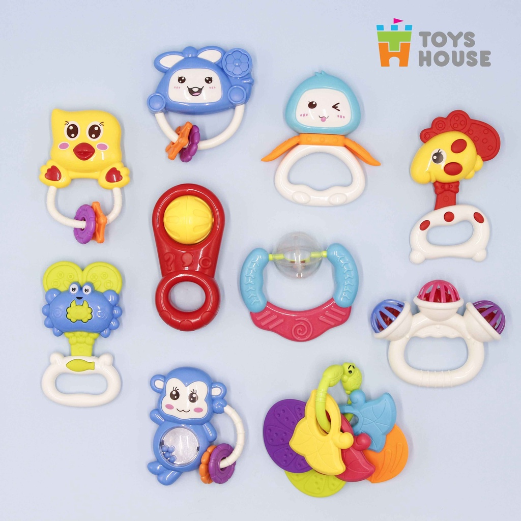 Túi đồ chơi xúc xắc, luc lạc kiêm gặm nướu cho bé 10 món Toyshouse 776-16