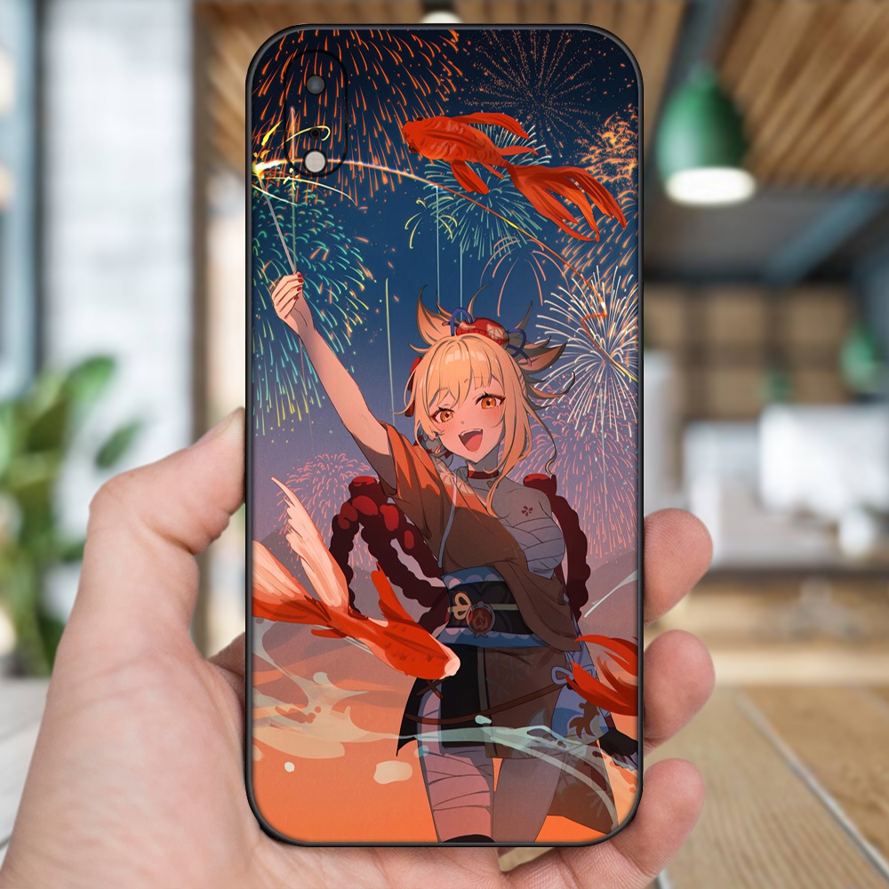 Ốp lưng iPhone Xr dẻo đen cạnh vuông in hình Yoimiya Genshin Impact