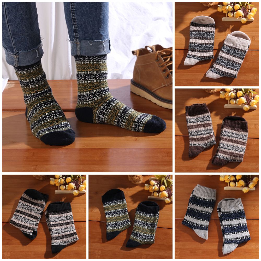 Vớ Len Dày Dặn Mềm Mại Giữ Ấm Mùa Đông Nhiều Màu Sắc Kiểu Dân Tộc Cho Nam
