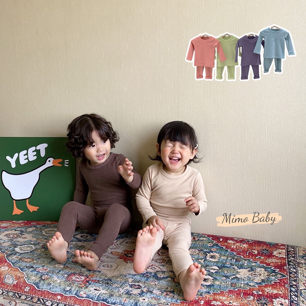 Bộ cotton nỉ giữ nhiệt cạp cao màu trơn basic cho bé Mimo Baby QA14