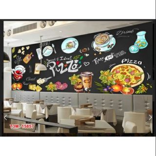 Tranh 3D dán quán cafe, trà sữa trang trí quán ăn vặt KT 120x80cm