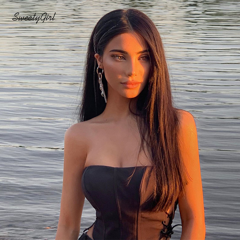 Áo ống hở vai ôm dáng vừa vặn buộc dây bên hông màu trơn phong cách thường ngày thời trang đường phố quyến rũ cho nữ