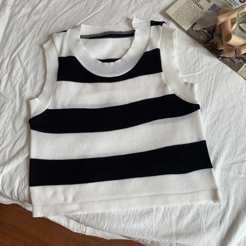 Áo dệt kim NZN không tay kẻ sọc màu tương phản thời trang cá tính