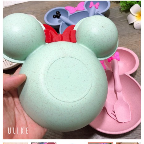 Khay ăn dặm Mickey lúa mạch kèm thìa dĩa cho bé. Bát ăn dặm an toàn tiện lợi cute - 2X MART