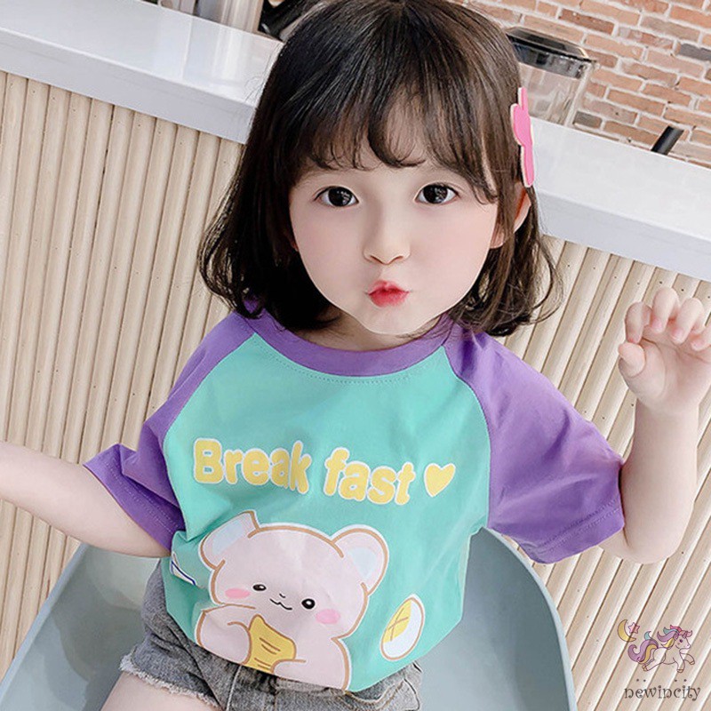 Áo Thun Ngắn Tay In Họa Tiết Hoạt Hình Cho Bé Gái