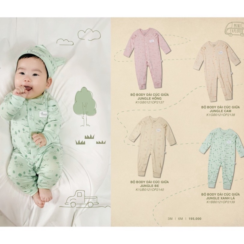 Body dài tay cúc giữa sơ sinh - BST sơ sinh Jungle Chaang