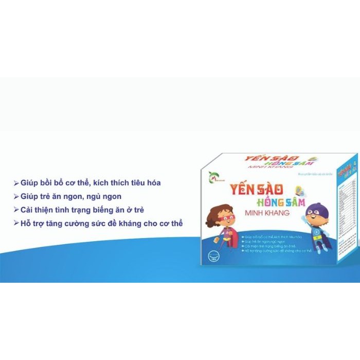 Yến Sào Hồng Sâm Minh Khang- hỗ trợ tăng cường hấp thụ dưỡng chất, giúp ăn ngon, hết biếng ăn, tiêu hóa khỏe
