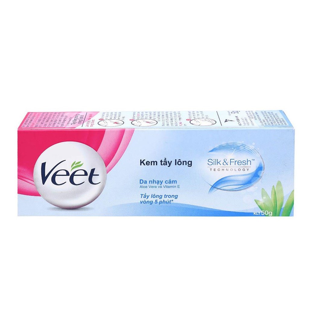 VEET Kem Tẩy Lông Cho Da Nhạy Cảm - VEET Silk &amp; Fresh Hair Removal Cream, Sensitive Skin 50G