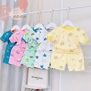 TN38 Bộ Tay Ngắn Thun Minkymom In Toàn Thân Micky Gà Cầu Vồng Xe Khủng Long Cho Bé 7kg Đến 20kg