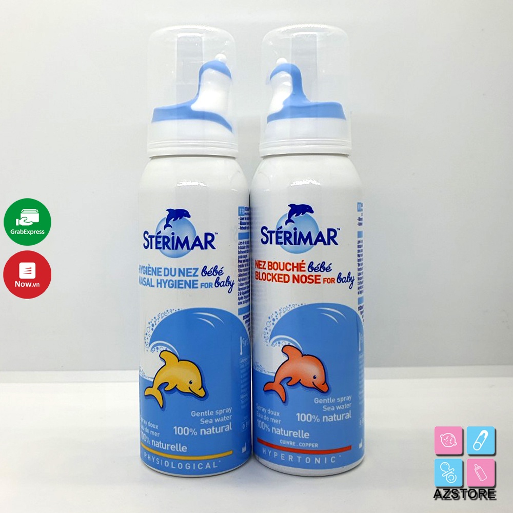 Xịt muối mũi Sterimar nước biển sâu - xịt mũi cá heo vàng, cam Sterimar pháp dùng vệ sinh cho bé