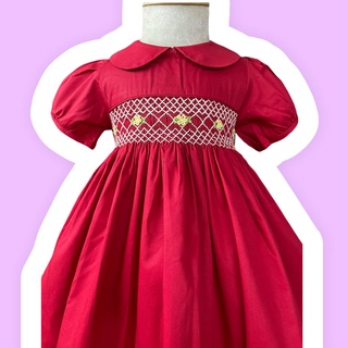 Đầm smock đỏ hoa vàng cổ sen