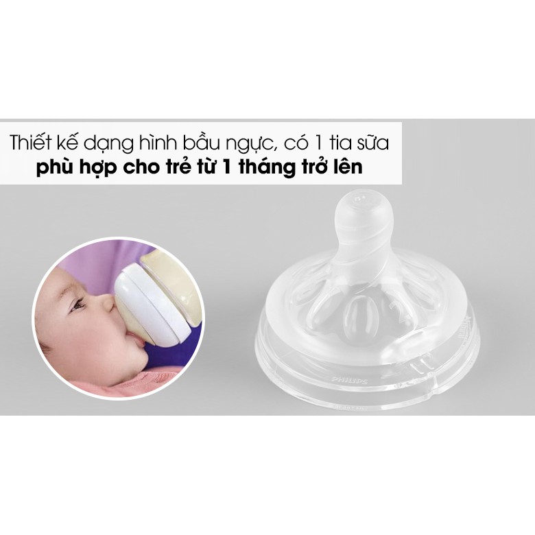 Núm ti Silicone Philips Avent dòng Natural cho trẻ từ 0 đến 6 tháng tuổi, set 2 cái