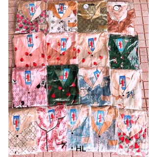 Bộ pijama lụa satin, bộ ngủ lụa bóng quần dài áo dài in hình