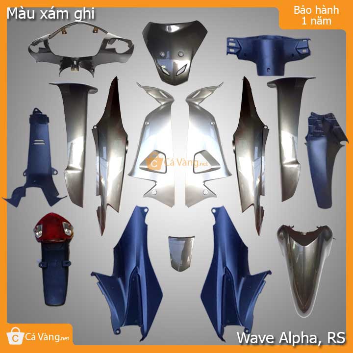 Vỏ nhựa xe máy Wave Alpha, wave S Nhựa Trắng Cao Cấp như Zin màu Xám ghi