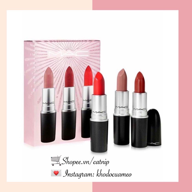 ❣️SET SON MAC MACYS HOLIDAY TRIO - 3 THỎI FULLSIZE màu Chili, Velvet teddy, Lady danger