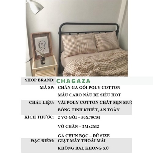 Chăn ga gối cotton poly - Mẫu caro nâu be & các mẫu hot cập nhật liên tục