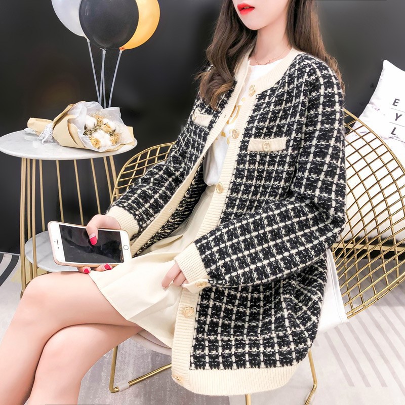 (Hàng Sẵn) Áo khoác len nữ dáng rộng áo dạ tweed cổ tròn phong cách Hàn