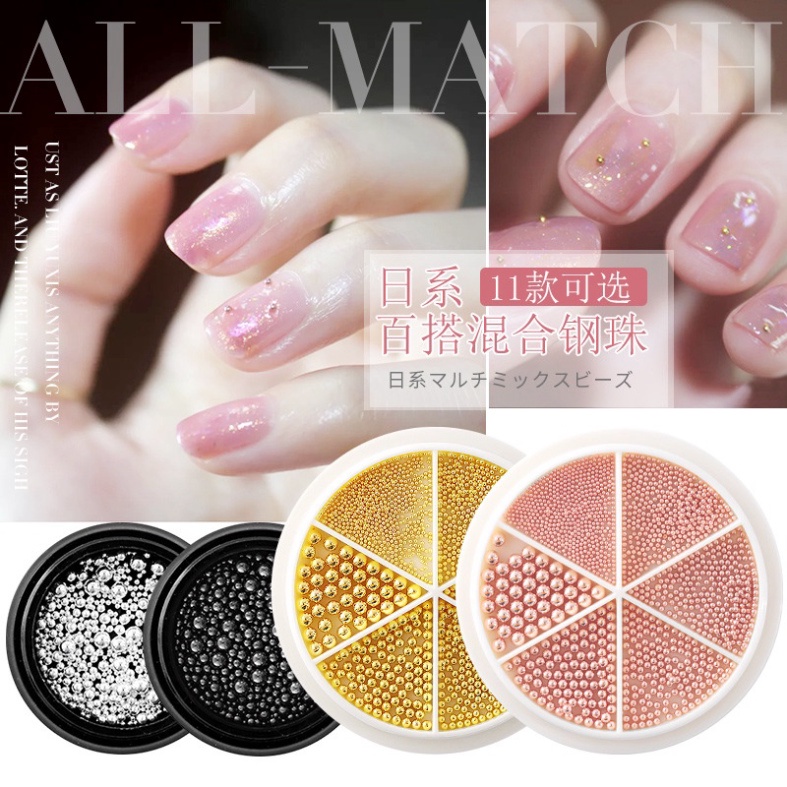 Khay charm bi vàng - bạc chia size trang trí gắn móng làm nail mi