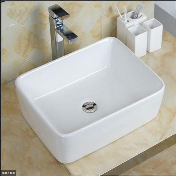 Lavabo chữ nhật đặt bàn siêu nhỏ  48x37cm, men kháng khuẩn