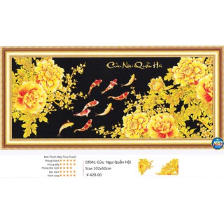 Tranh đính đá cá Cửu Ngư Quần Hội. Kích thước: 113*50cm