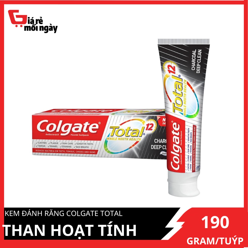 Kem đánh răng Colgate Total Than hoạt tính Sạch hiệu quả giảm chảy máu nướu 190g