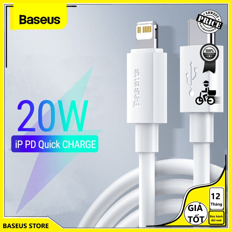CHÍNH HÃNG_Cáp Sạc Nhanh giá rẻ Baseus USB C Sang Lighting 20W Dành Cho Iphone 12 siêu bền bảo hành 12 tháng