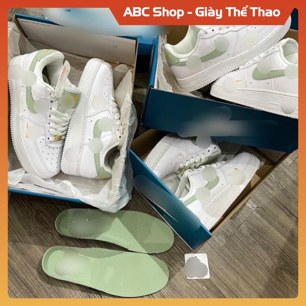Giày AF1 Low Trắng Móc Xanh Lơ Nhạt siêu xinh, Giầy Air Force Trắng Gót Xanh Lá thấp cổ