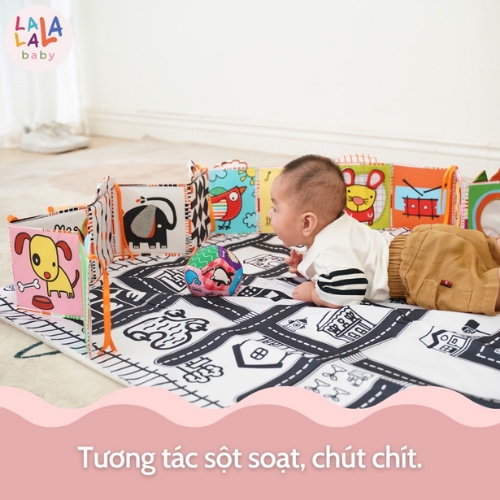 Thẻ gấp kích thích thị giác kiêm quây cũi Lalala Baby cho trẻ sơ sinh, đa tương tác có âm thanh