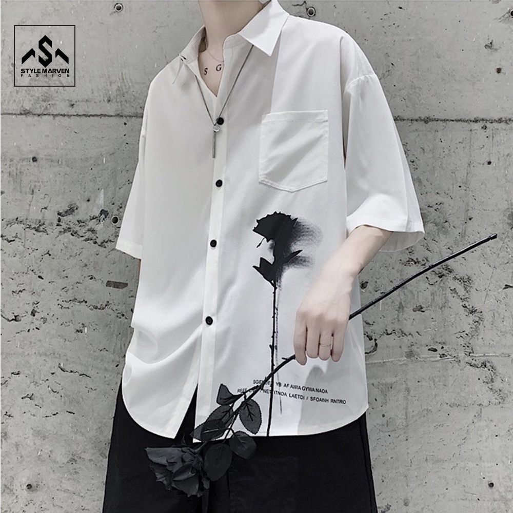 Áo Sơ Mi Nam Hoa Hồng Phai Ngắn Tay Phong Cách Hàn Quốc Stylemarven - AO SOMI 9000041C