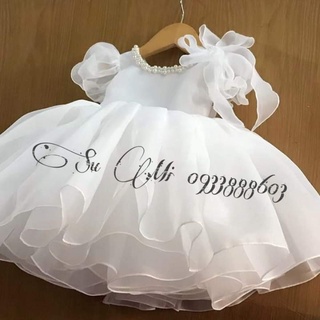 Đầm công chúa vai nơ tiểu thư siêu phồng cho bé [ Cao cấp] (Tặng cài) Cổ váy có ngọc xinh xắn