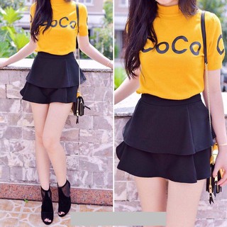 Váy quần xếp ly tầng ngắn sành điệu