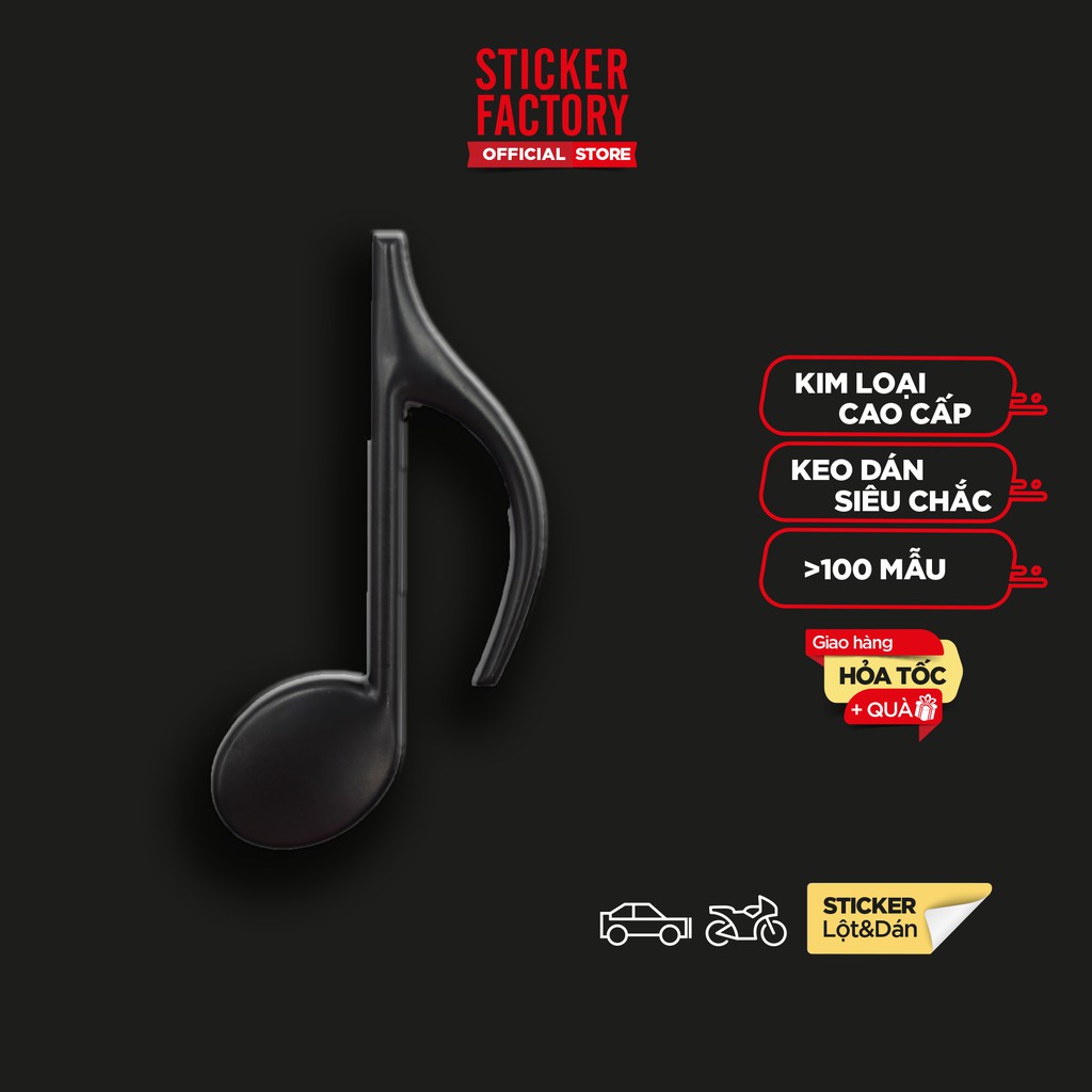 Nốt nhạc đen - Sticker hình dán metal kim loại 3D