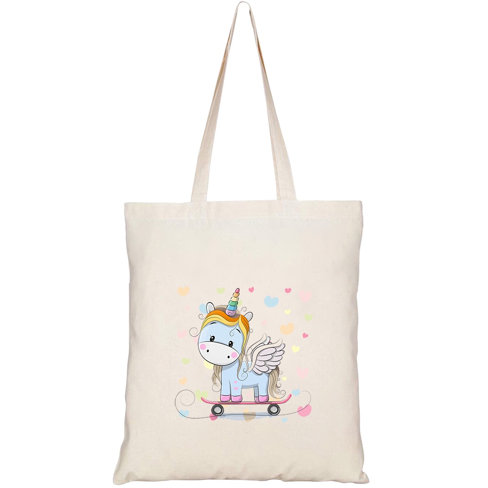 Túi vải tote canvas HTFashion in hình cute cartoon blue unicorn on HT532