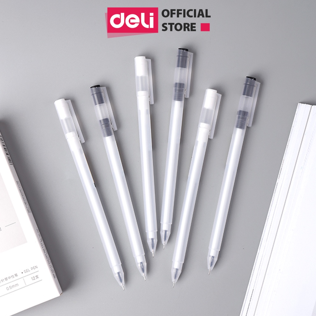 Bút bi nước văn phòng Deli mực gel ngòi 0.5mm mực đều nét chữ đẹp phù hợp viết sổ tay ghi chéo - 1 chiếc