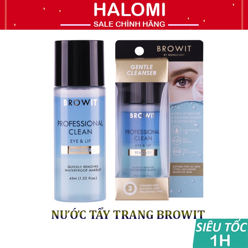 Nước tẩy trang mắt Browit Nongchat Professional Clean Eye &amp; Lip Remover 45ml tiện lợi tẩy dễ dàng môi mắt