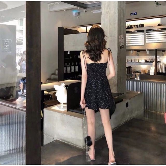 Đầm 2 dây cột nơ nữ họa tiết chấm bi, hoa nhí, hoa lá dễ thương