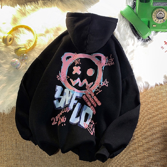 【ZHELIHANGFEI】Áo Hoodie Tay Dài Dáng Rộng In Họa Tiết Graffiti Dễ Phối Đồ