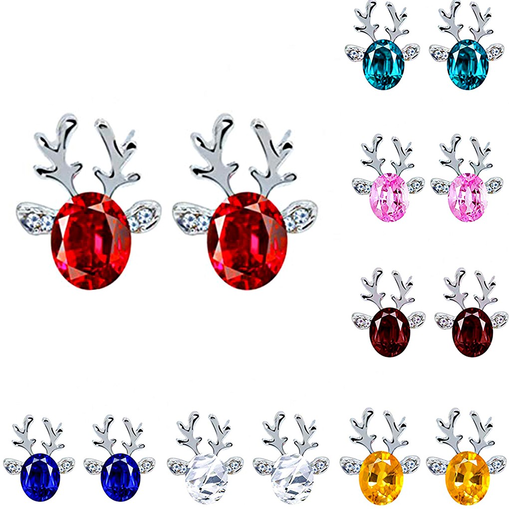 Hoa Tai Hình Sừng Nai Đính Đá Nhân Tạo Thời Trang