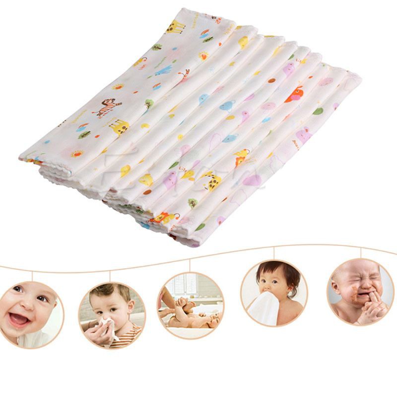 10 Khăn Tay Vuông 100% Cotton Mềm Mại Cho Bé