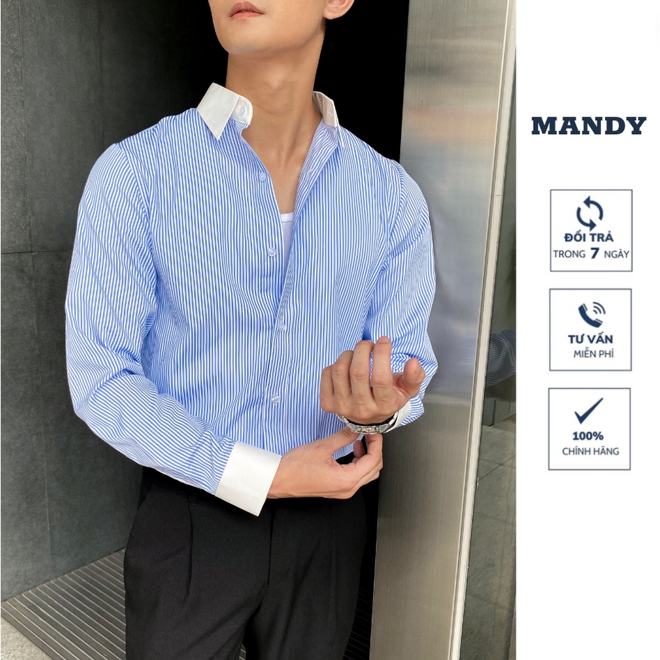 Áo sơ mi nam MANDY Fullbox dài tay kẻ sọc chuẩn form - vải co giãn nhẹ chống nhăn | BigBuy360 - bigbuy360.vn