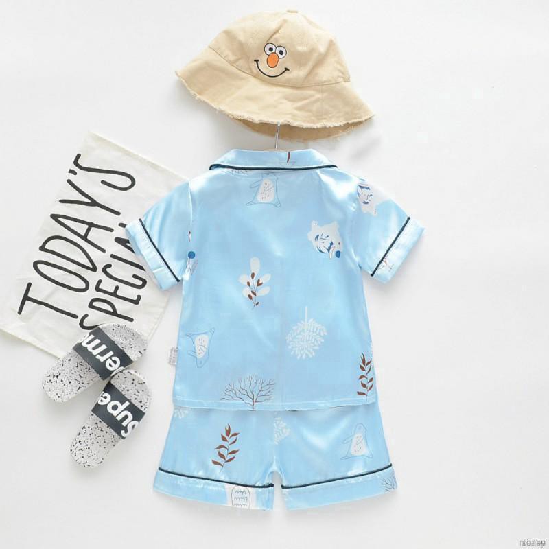 ruiaike  Baby Kids Boys Girls Cartoon Sleepwear Set Short Sleeve Blouse Tops + Shorts 2pcs Pajamas Suits