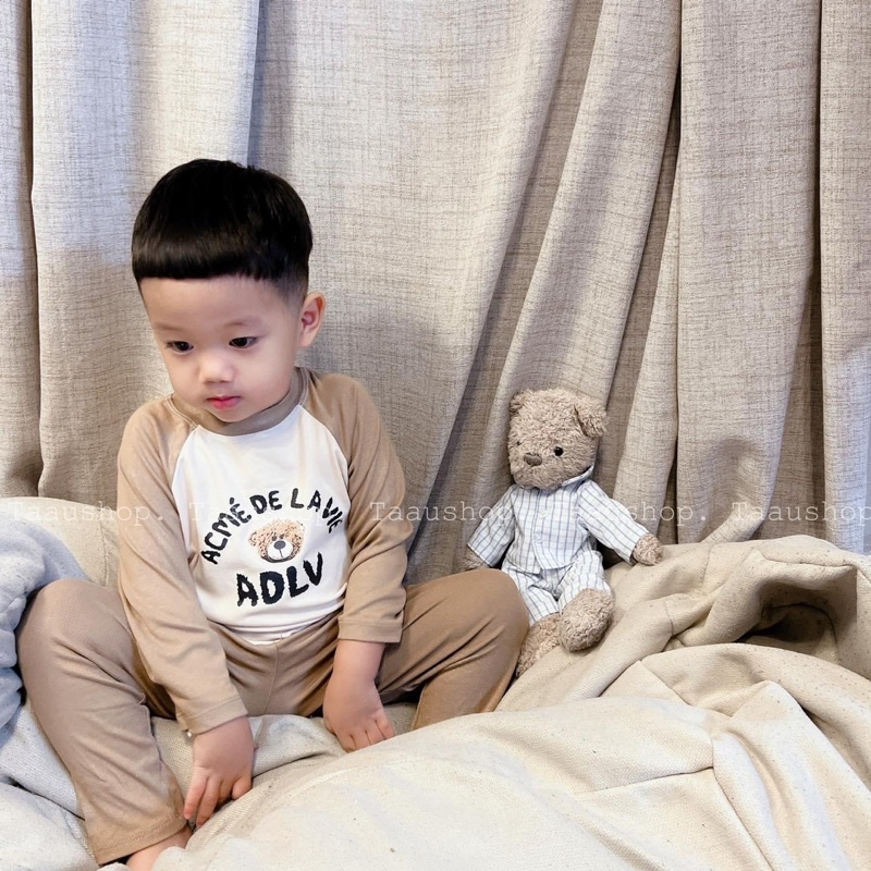 SBT531 - SET 2 BỘ BÉ DÀI TAY NÂU ĐEN PHỐI TRẮNG GẤU ADLV