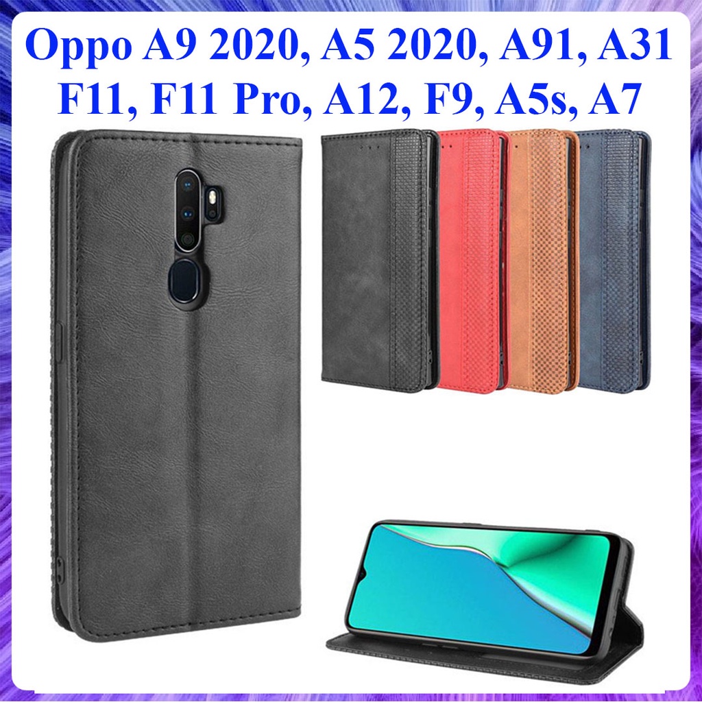 Bao da dạng ví Oppo A91, A31, A9 2020, A5 2020, F11, F11 Pro, A12, F9, A5s, A7 có nắp gập, ngăn đựng thẻ tiền