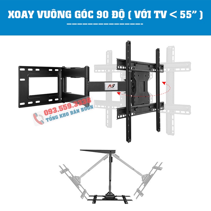 Giá Treo Tivi Xoay Vuông Góc 90 Độ NB SP2 40 - 50 - 55 - 65 - 70 Inch - Giá Treo Tivi Góc SP2 Tải Trọng 56 Kg