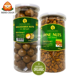 Combo Macca Úc Nứt Vỏ 500gr – Hạt Thông Mỹ 500gr, Tặng Miếng Tách Vỏ, Mắc Ca Khứa Vỏ Giảm Cân, Đẹp Da