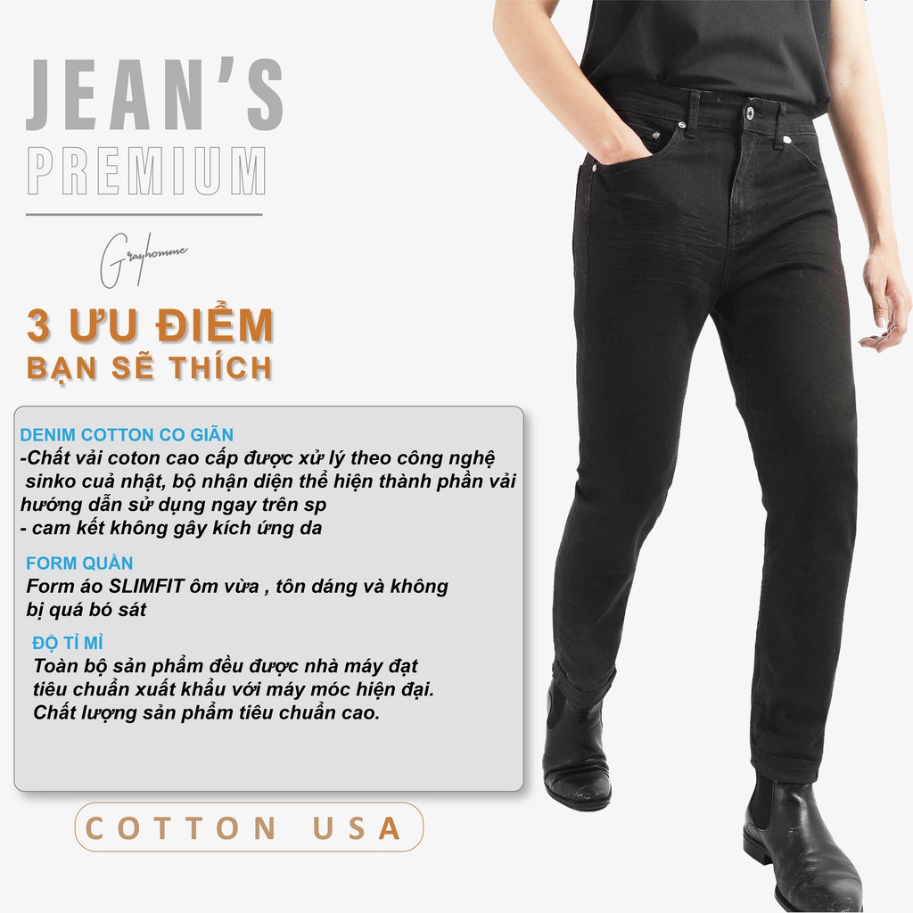 Quần Jean Nam Co Giãn Tốt GrayHomme cao cấp, Phom Ôm Vừa, Trẻ Trung, Thanh Lịch BJ039-PRO